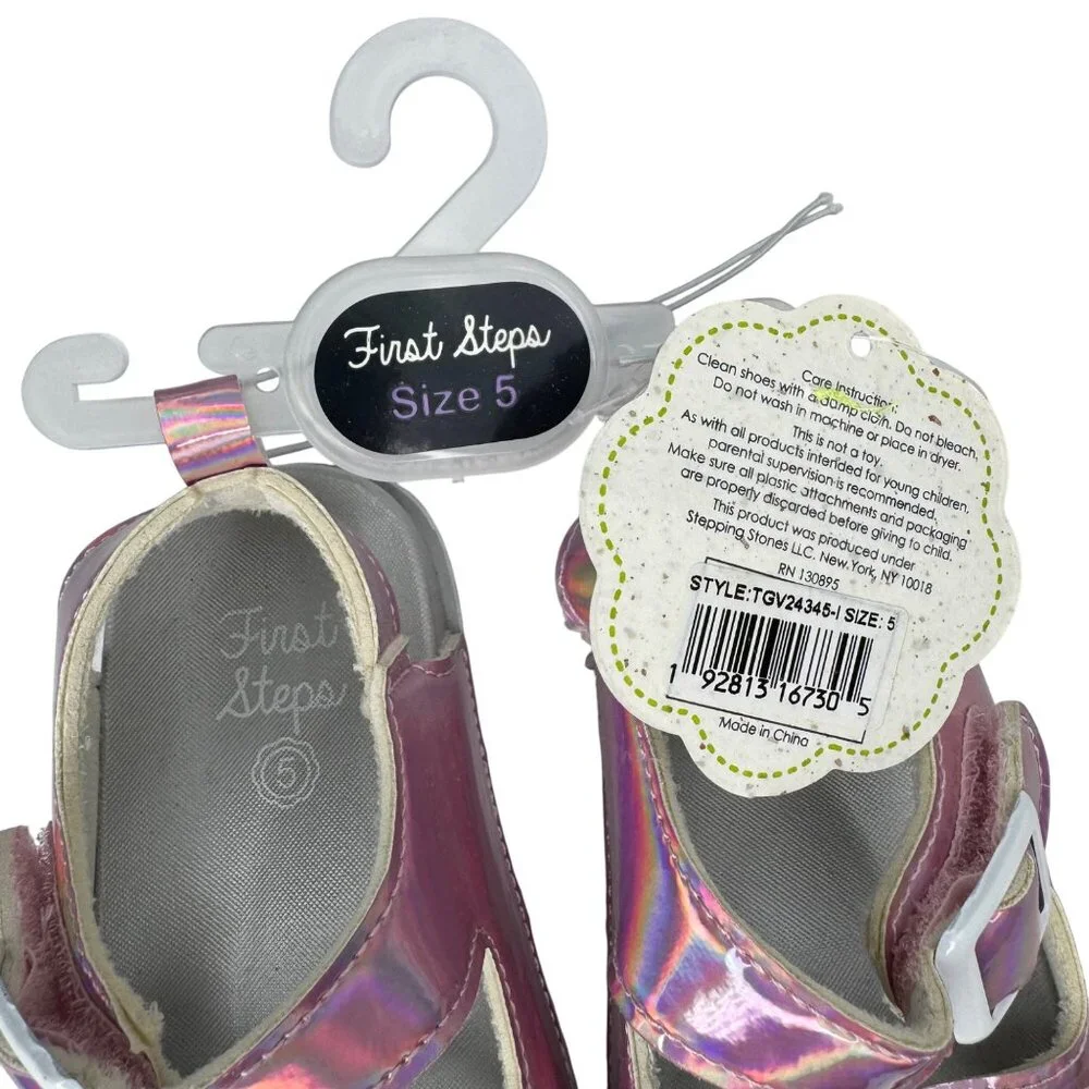 First Steps By Stepping Stones Iridescent Pink Velcro Strap Sandals Size 5 Toddl